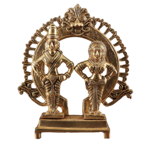 Pure Brass Vitthal Rukmani with Prabhavali | 8.7" x 7.5" x 3.1" (22 x 19 x 8 cm) | 2 kg Sacred Art | Divine Couple Frame Murti